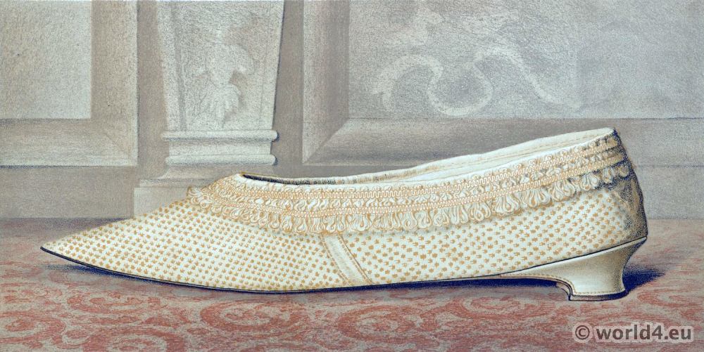 Spotted white silk shoe of Lady Mary Mordaunt. 17th c.