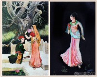 Abanindranath, Tagore, Princess, Lotus, India, Artist, Oriental Art, Illustration,