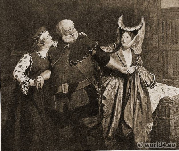 William Shakespeare. The Merry Wives of Windsor. John Collier. Costumes Tudor. 16th century fashion.
