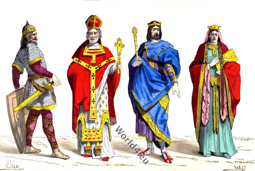 Merovingian, King, Queen, Warrior, Bishop, 6th century, fashion, costumes, history