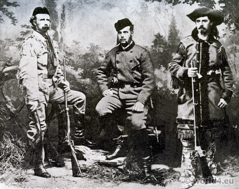 Western costumes. cowboy dress. General Custer, Grand Duke Alexis and Buffalo Bill.