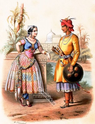 Traditional India costumes. Asia folk dress. Hindu Nobility clothing