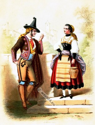 Traditional Portugal costumes. Portugese national folk costume.