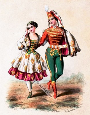 Traditional france costumes. French national folk costume.