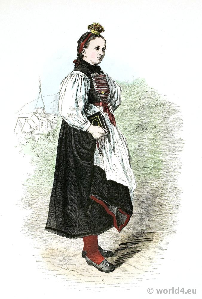Traditional Austria Vorarlberg Bridesmaid costume. Franz Lipperheide
