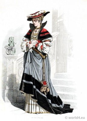 German Renaissance aristocracy costume. Franz Lipperheide. Medieval 16th century Noblewoman clothing