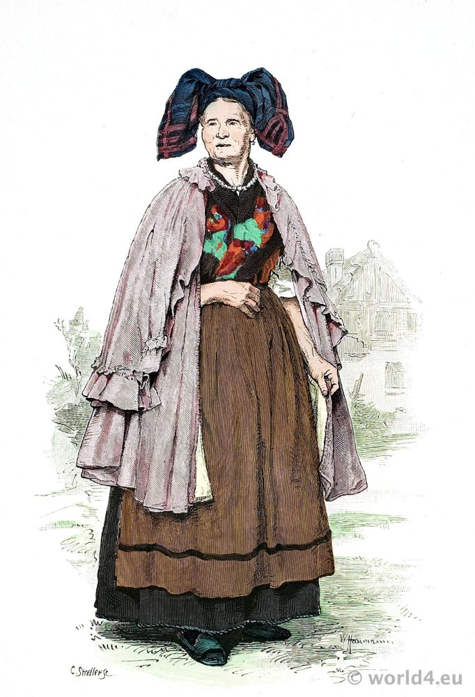 German Thuringia traditional peasant woman costume. Franz Lipperheide