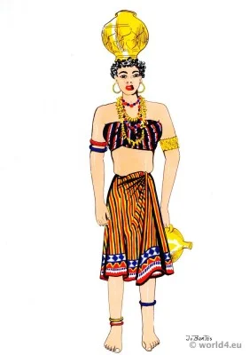 South America costumes. Native of Dutch Guiana in traditional folk dress.