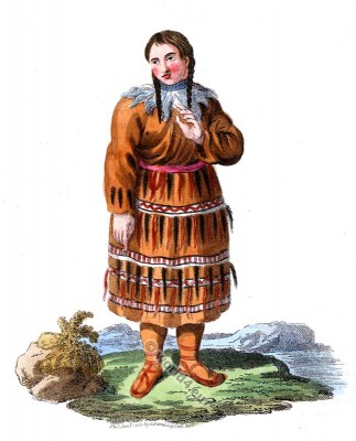 Traditional Kamchatka Peninsula folk dress. Russian national costume