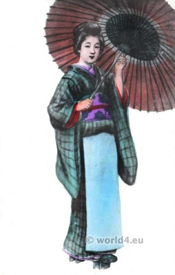 Japan Geisha kimono. Traditional Japanese costumes.