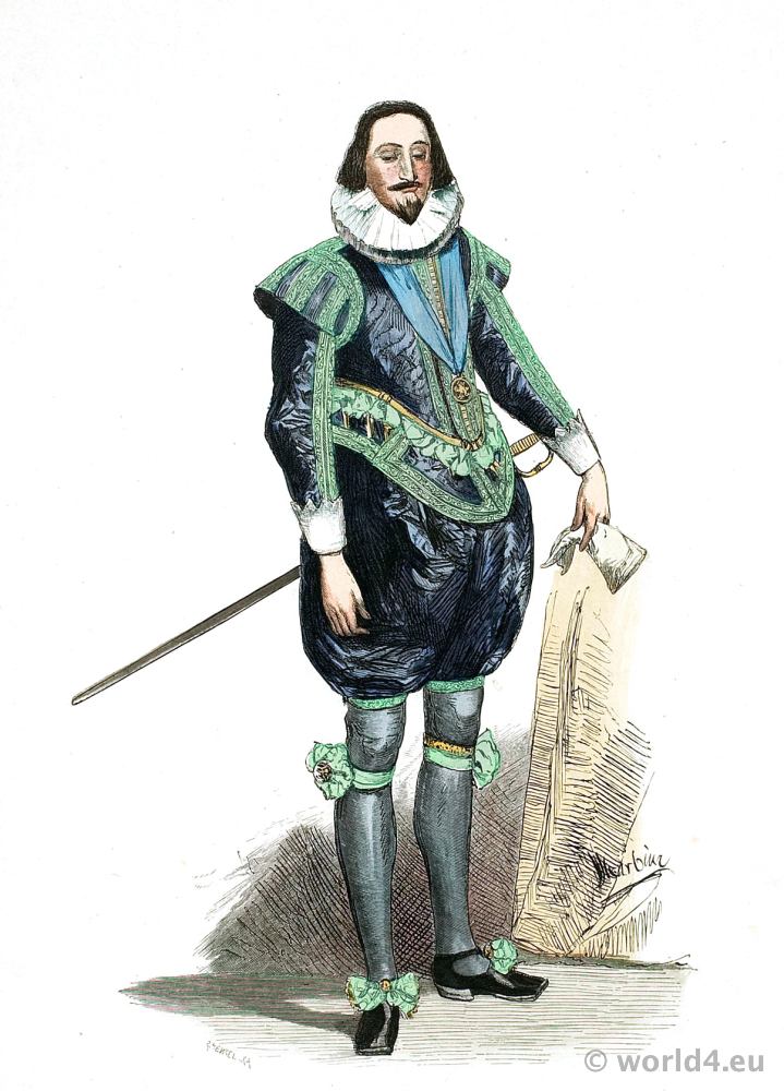 King Charles I of England. Baroque tudor costume. 17th century court dress. Franz Lipperheide