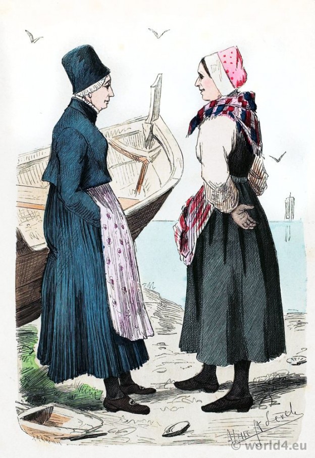 Traditional Norway national costume. Fishermen's wives folk dresses. Franz Lipperheide