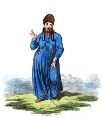 Female Tartar of Tomsk folk dress. Traditional Russian national costume
