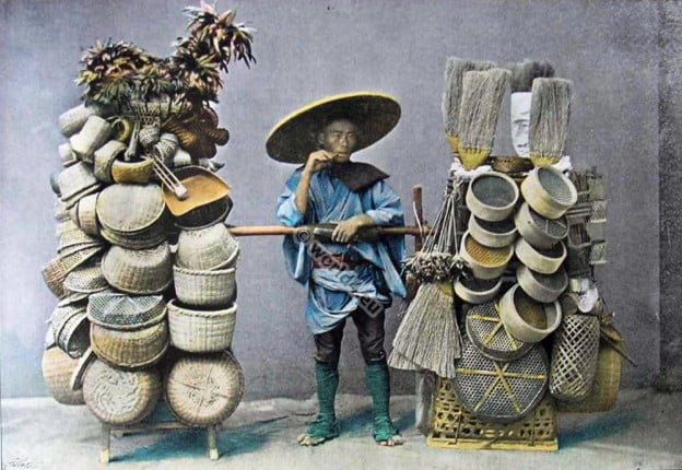 Japanese, Seller, basketry, Traditional Japan, craft,