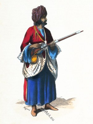 Afghan soldier costume. Traditional Afghanistan dress. 