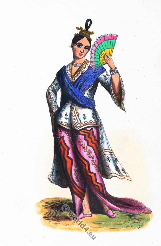 Noble, Burmese, clothing, dress, Asia, costumes, Auguste Wahlen