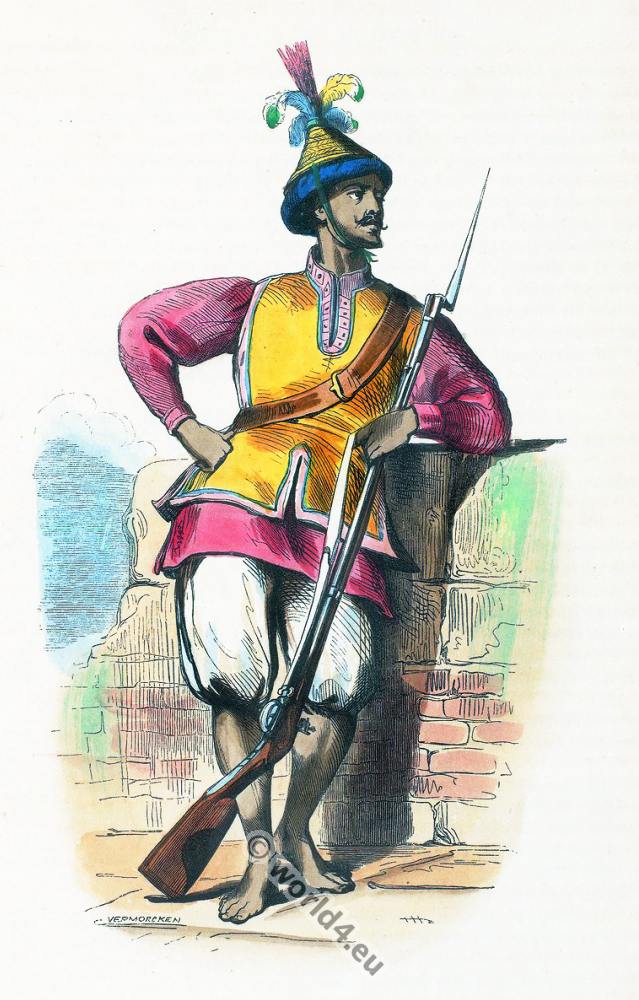 Vietnam Soldier costume in 1843. Cohinchinois military.