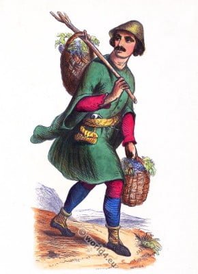 Traditional Mingrelian Georgian costume. Samegrelo clothing. Asian dress