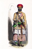 Sub-officer costume of Cipahys. Hindustan 19th century.