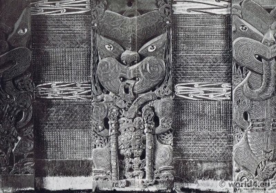 Maori Carvings New Zealand. Ornamental art.
