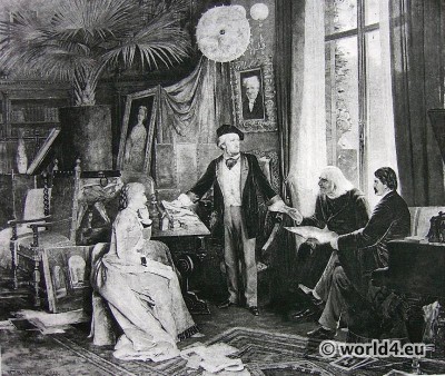 Portrait German composer Richard Wagner. Victorian costumes 19th century. Hanfstaengl