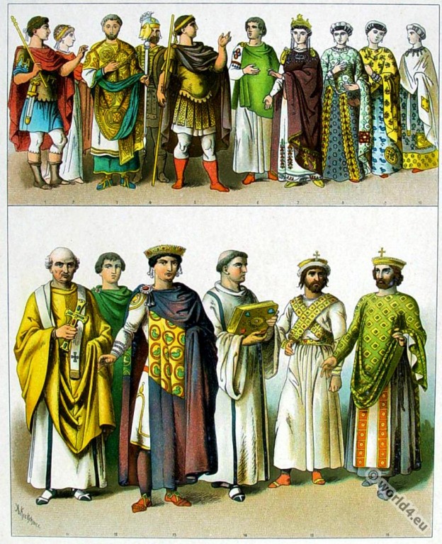 Byzantine costumes. Phocas, Heraclius, Zelia Flacilla, Theodosius,