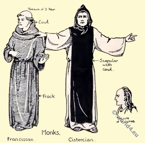 Monks tonsur. Monks costumes. Monachism. Monastic costumes history. 