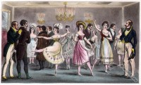 Premières danseuses and their admirers  -  the Green Room 1822.