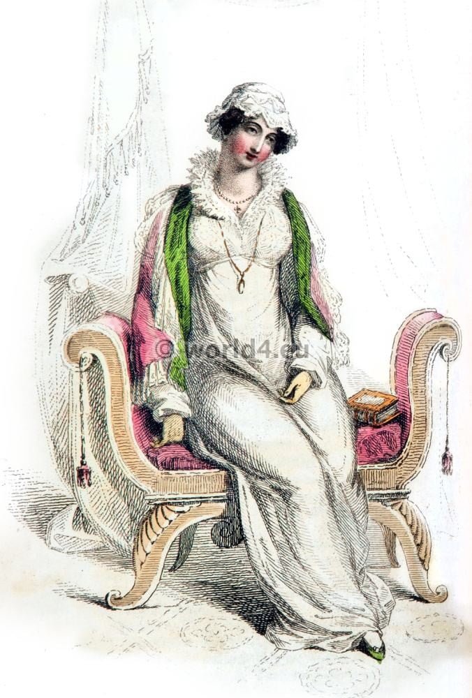 Morning dresses. Regency Costumes. France First empire fashion. Napoleonic costume period.