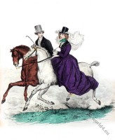 Amazon riding costume. Romantic era 1837.