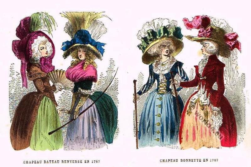 18th century headdresses and gowns.