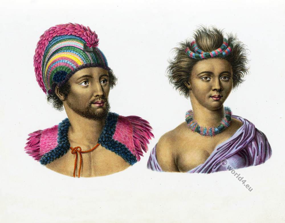 Feather Headdress, Hawaii, Natives, costumes, Sandwich, Islands, Inhabitants,