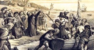 Mayflower pilgrim fathers. England Tudor era.
