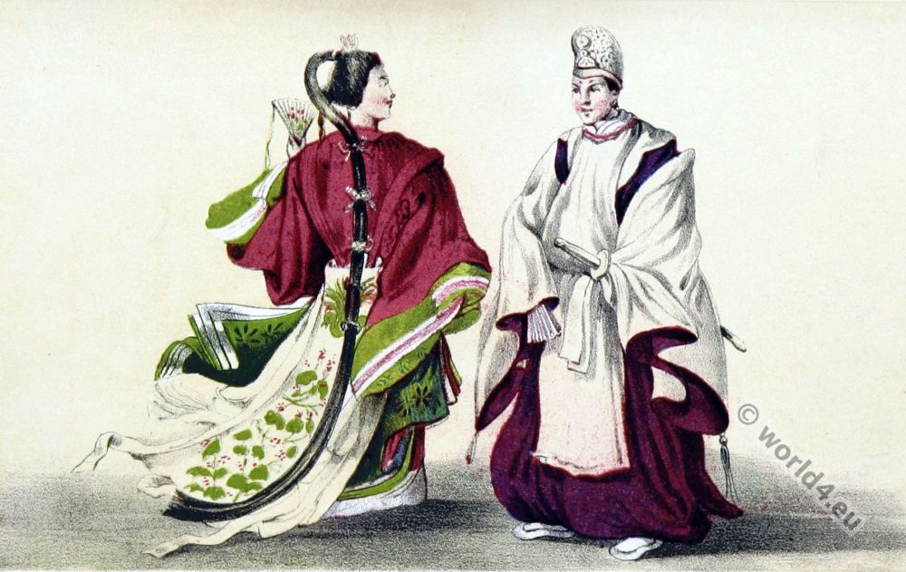 Japan Nagasaki historical costumes. antique kimonos. traditional japanese clothing.