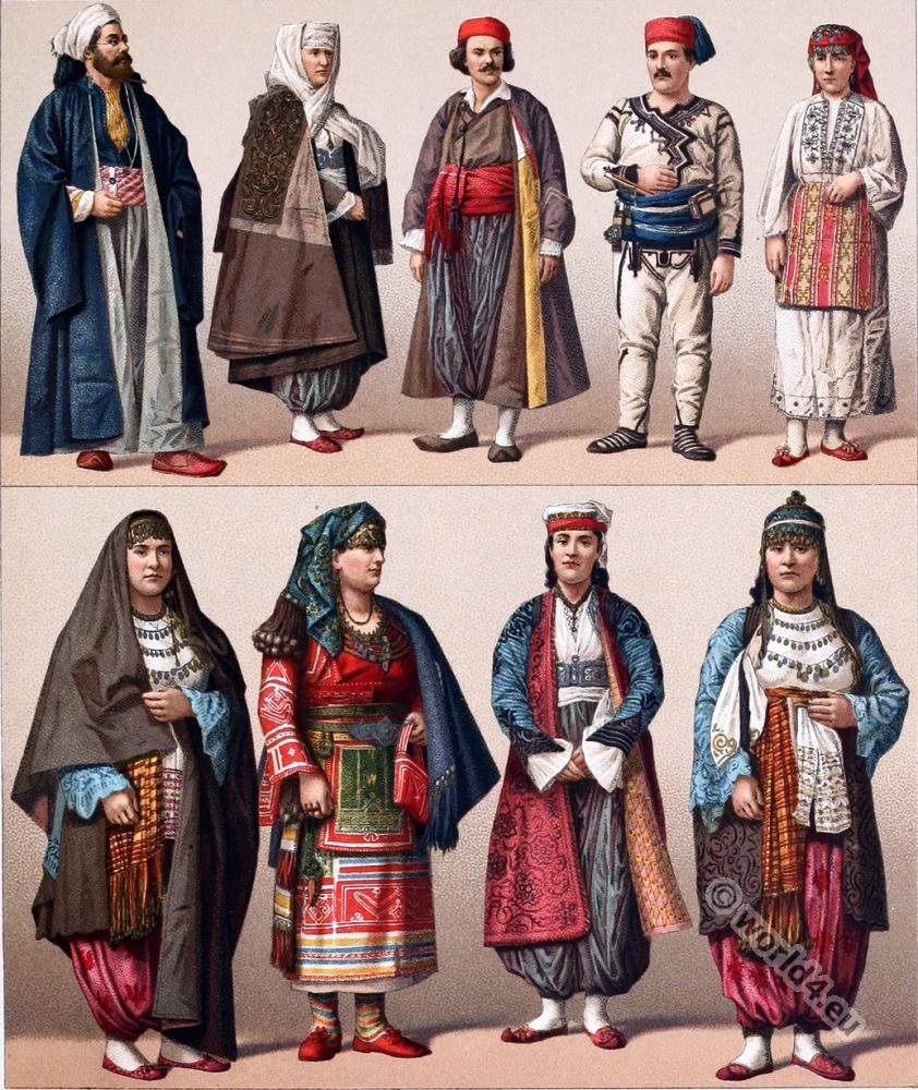 Historical Turkish male and female costumes from the european part.