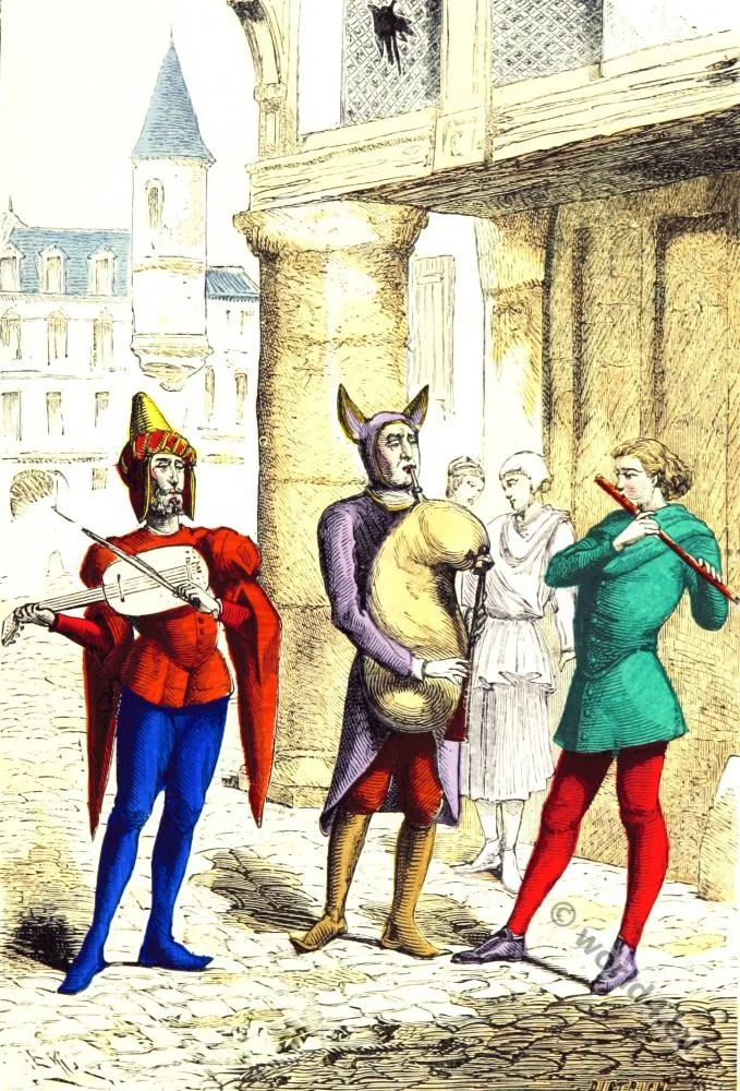 Wandering, musicians, 15t century, Middle ages, musical, instruments