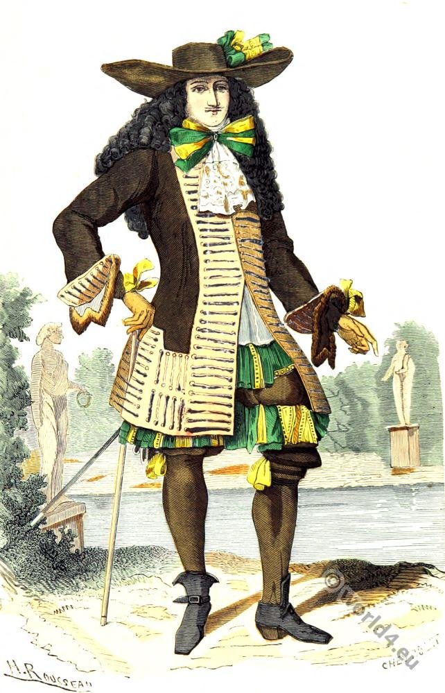 The characteristic features of the costume during the reign of Louis XIV.