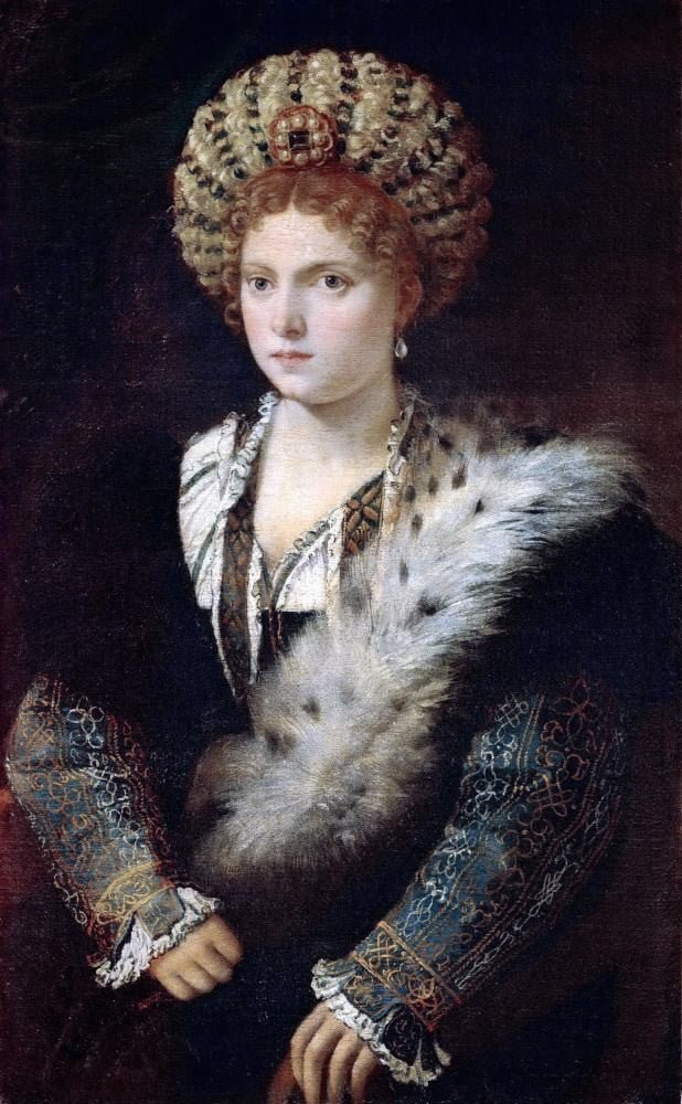 Isabella d'Este. Titian. Renaissance portrait. Renaissance fashion. 15th century costume