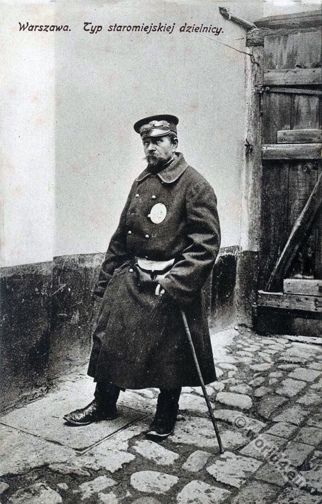 Jewish character. Jewish security guard. Jew Warsaw, Poland. Jewish traditional clothing and costumes.
