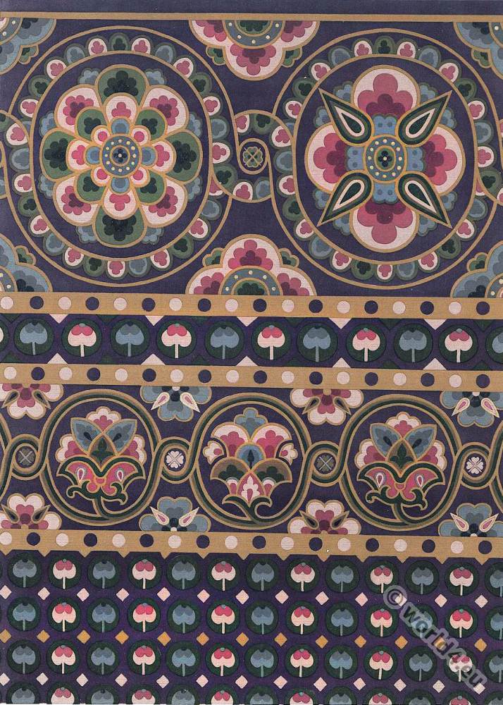 Ancient Byzantine silk fabric. 11th century. Medieval textile design. Grave cloth. Bishop Gunther