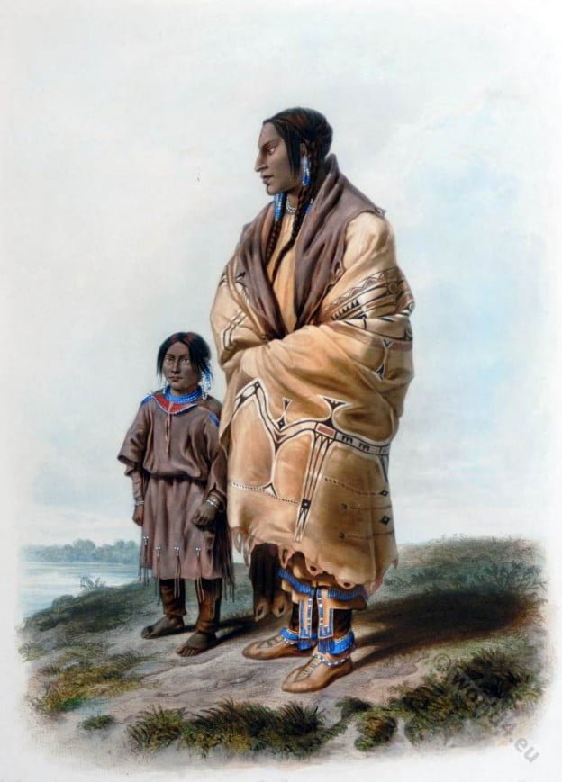 Native, Americans, Assiniboin, Dakota, costume, Karl Bodmer,