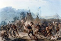 Battle between Assiniboine warriors and Blackfeet. Fort McKenzie.