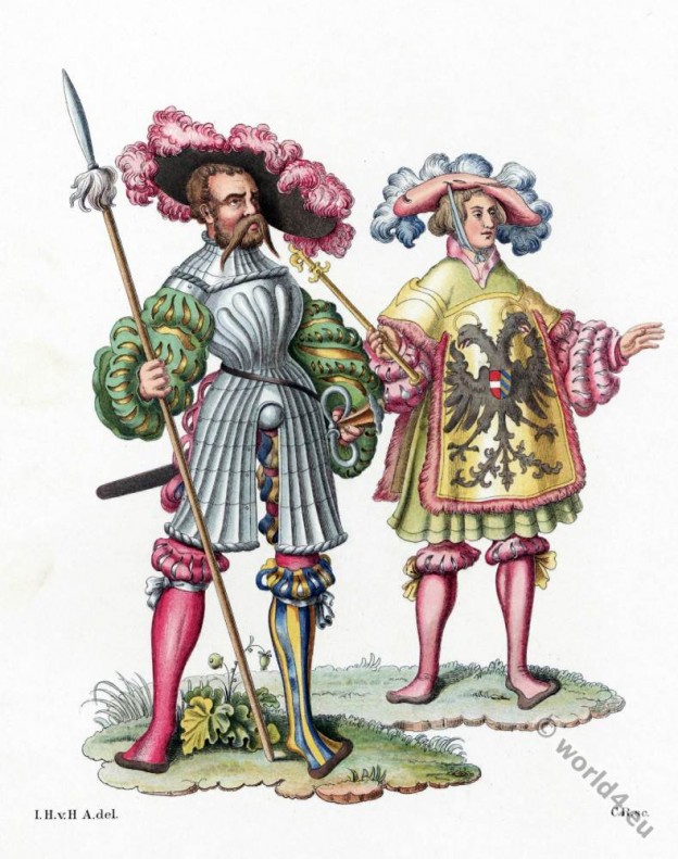 Herald, lansquenet costumes. 16th century costumes. Renaissance fashion.
