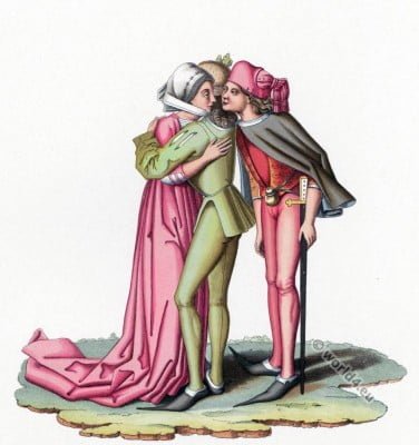 German gothic fashion. 15th century. Burgundy costumes