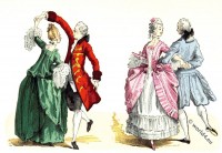 Ballroom dresses in 1762. Rococo costumes of Paris.