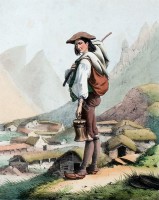 Goatherd at the hot waters meadows. Costumes Pyrenees 1834.