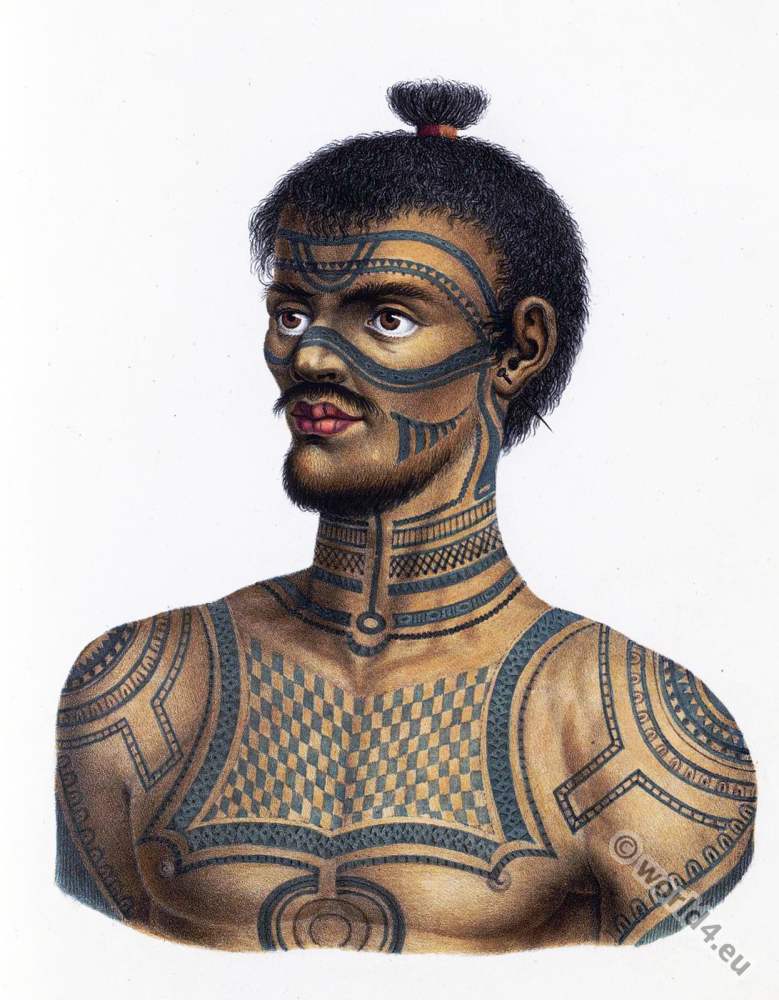 A tattooed man from Nuku Hiva, Marquesas Islands.