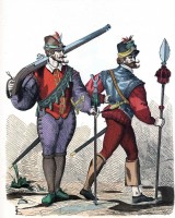 French Musketeer and infantry officer in the 16th century. Renaissance.