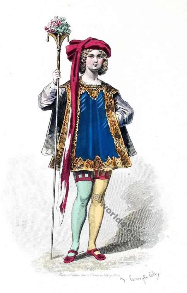 Page. Cour de Louis XIII., 1630. Cour robe du 17ème siècle. la mode baroque.