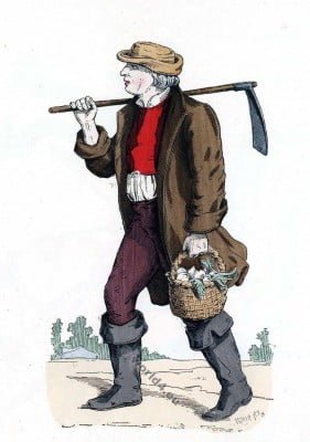 Paysan laboureur français du 16ème au 18ème siècle costume. Histoire de la mode baroque.